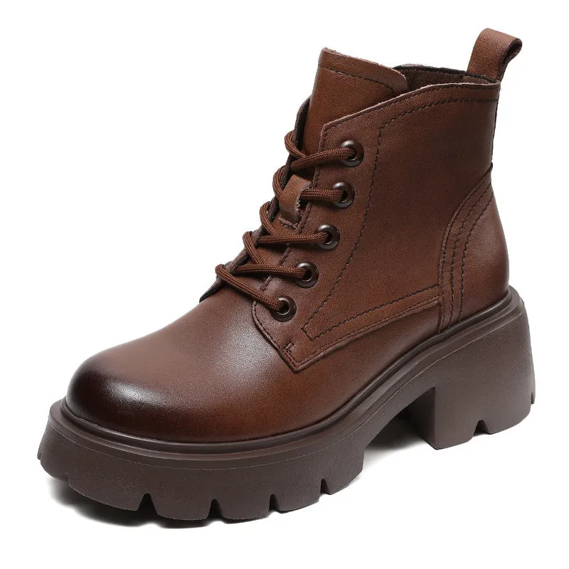 Women Classic Soft Leather Chunky Platform Boots