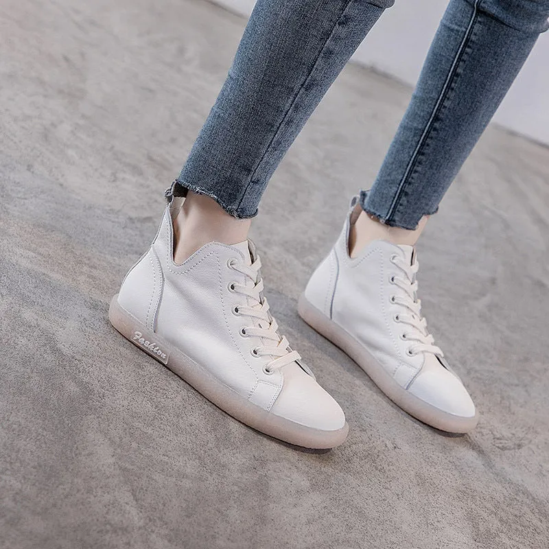 Women Cowhide Leather Antiskid Casual Flat Ankle Boots