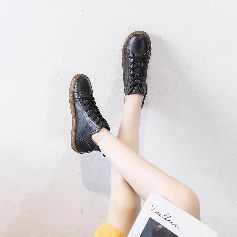 Women Cowhide Leather Antiskid Casual Flat Ankle Boots