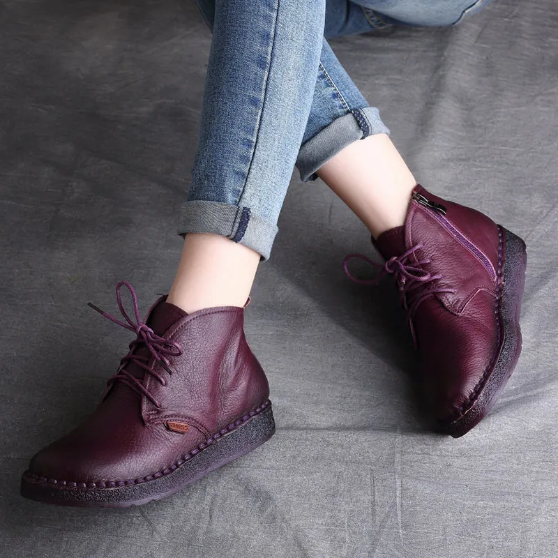 Women Cowhide Soft Casual Retro Ankle Boots