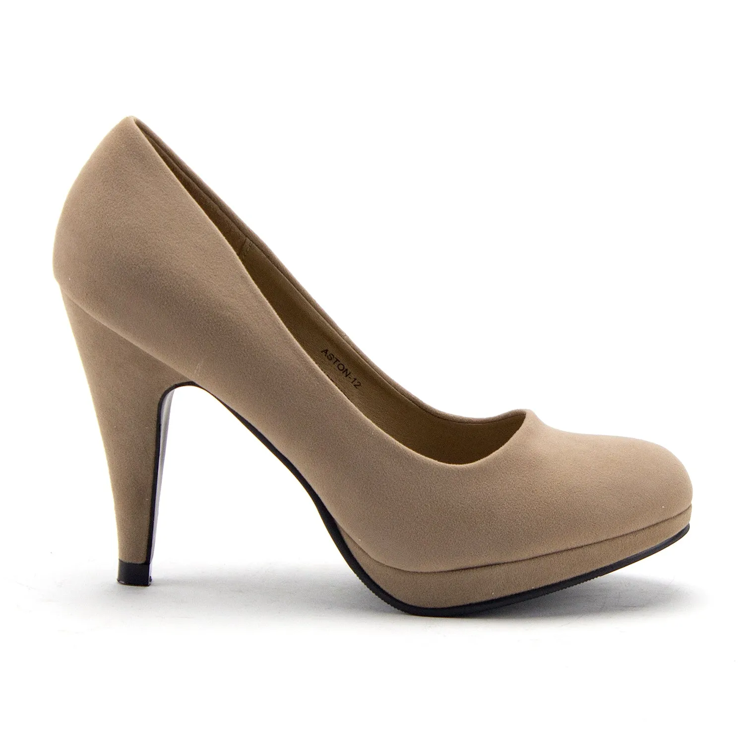 Women's Aston-12 Classic Round Toe Slip On Nude Suede Pumps Heels Dress Shoes