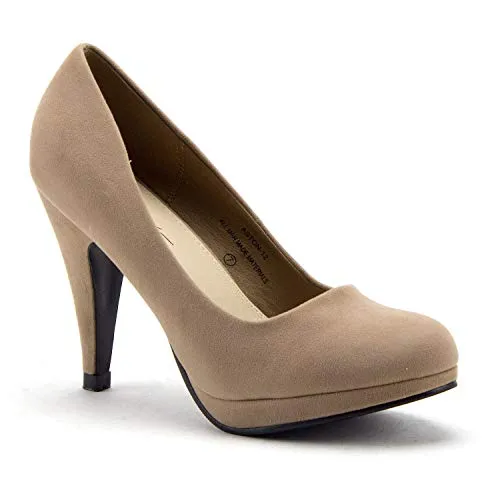 Women's Aston-12 Classic Round Toe Slip On Nude Suede Pumps Heels Dress Shoes