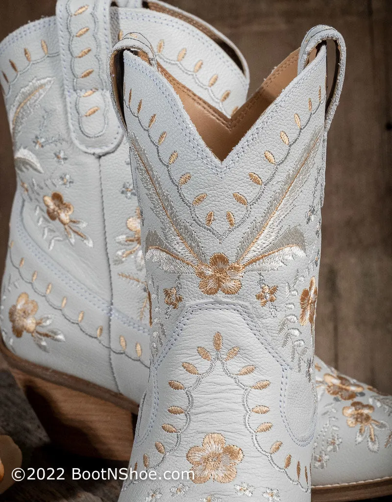 Women's #Primrose White Floral Embroidery Short Western Booties DI748