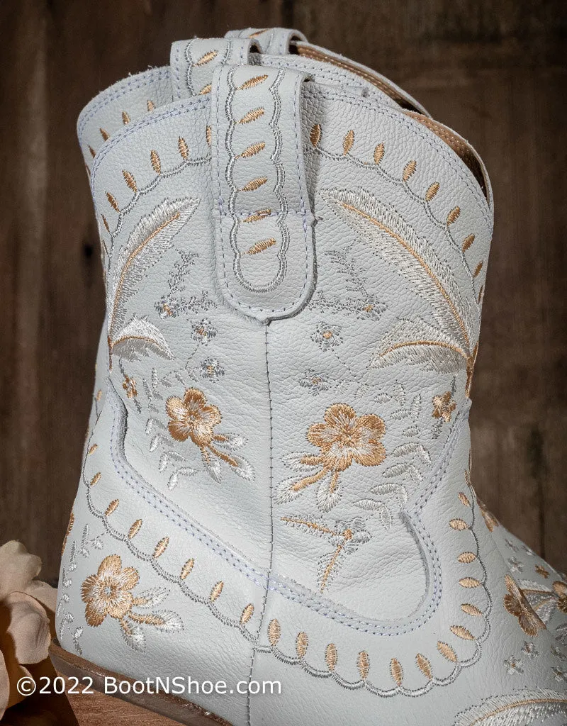 Women's #Primrose White Floral Embroidery Short Western Booties DI748