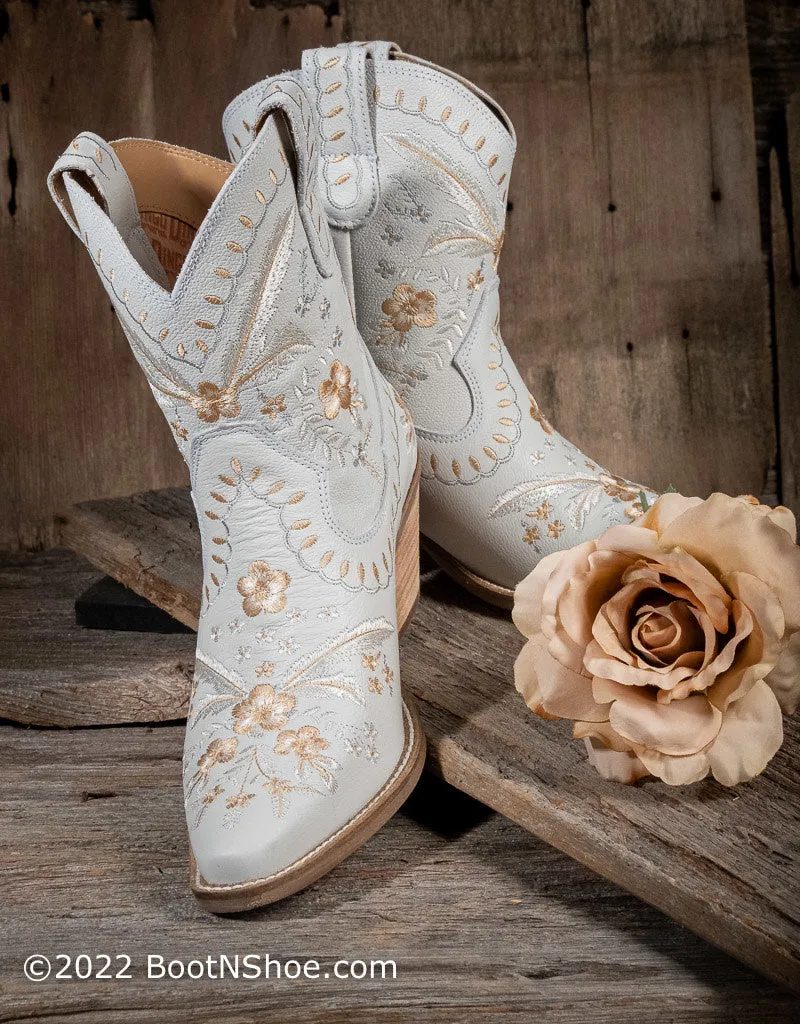 Women's #Primrose White Floral Embroidery Short Western Booties DI748